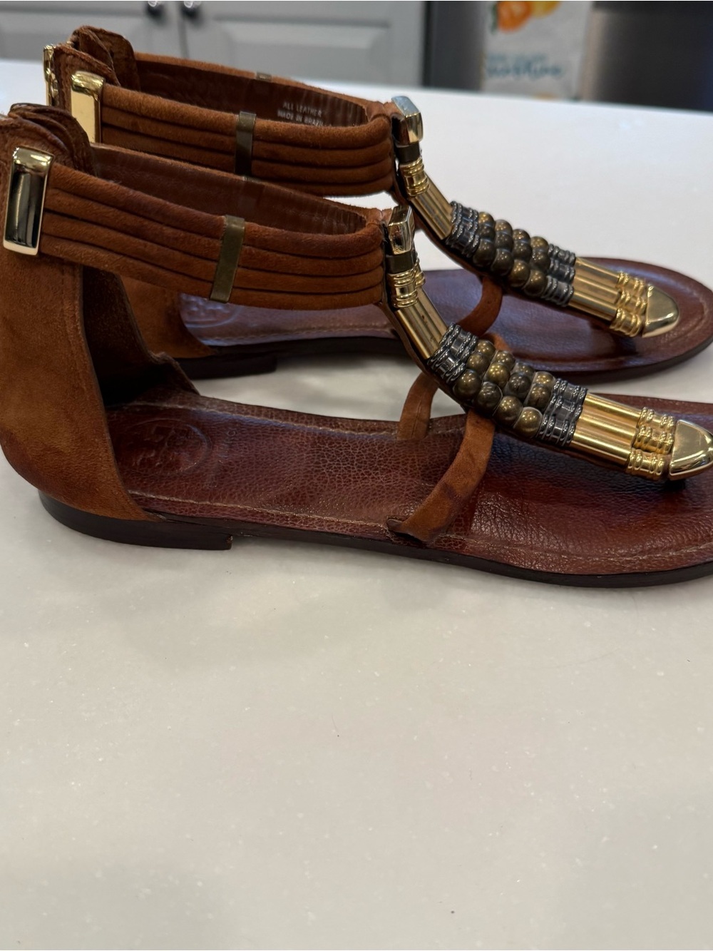 Tory Burch Carla Flats Beaded Leather Sandals Gladiator Style size 8 RARE - Picture 7 of 16